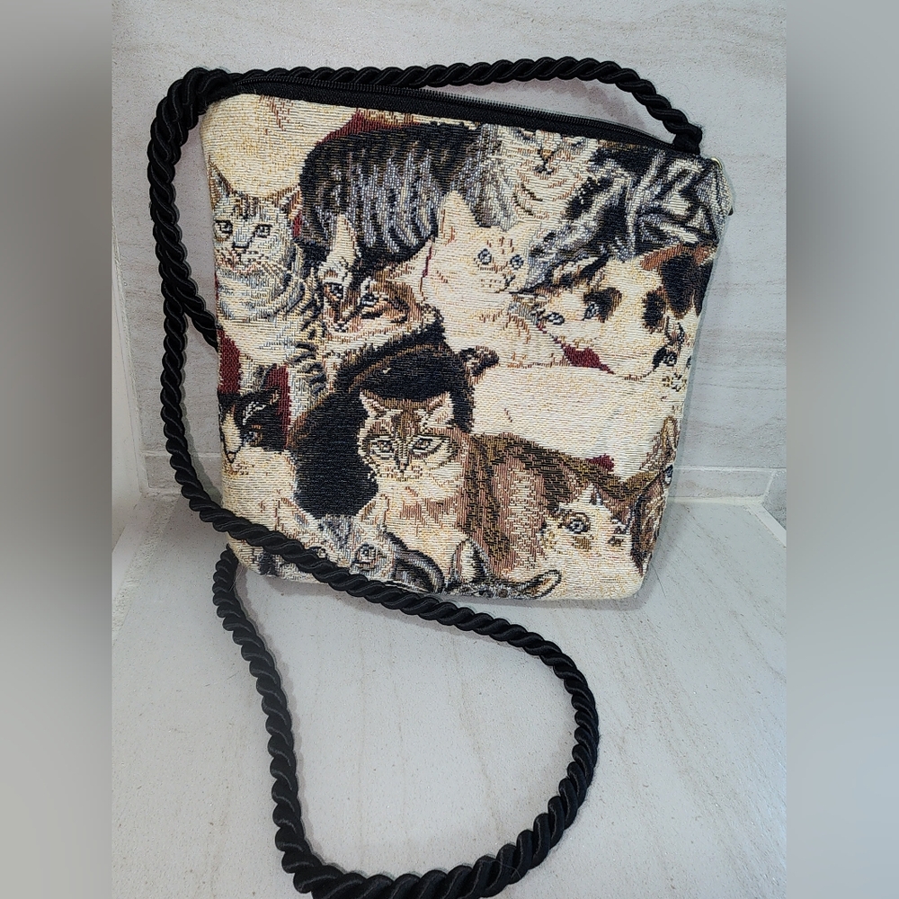 Cat Kittens Kitties Tapestry Crossbody Purse Purr-fect Bag Vintage